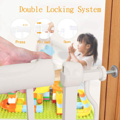 ALLAIBB Walk Through Baby Gate Auto Close Tension White Metal Child Pet Safety Gates with Pressure Mount for Stairs,Doorways and Baniste 62.2-66.9 in