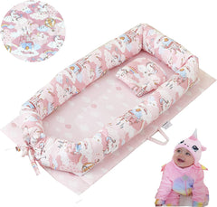 Brandream Baby Nest Bed Unicorn, Pink Newborn Lounger Portable Baby Bassinet Crib for Travel