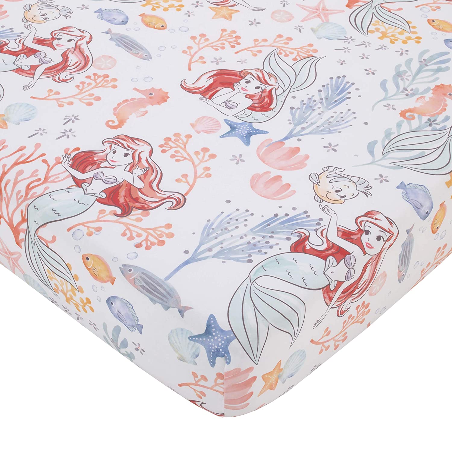 Disney The Little Mermaid Ariel Pink, Coral, Teal & White 6Piece Nursery Crib Bedding Set