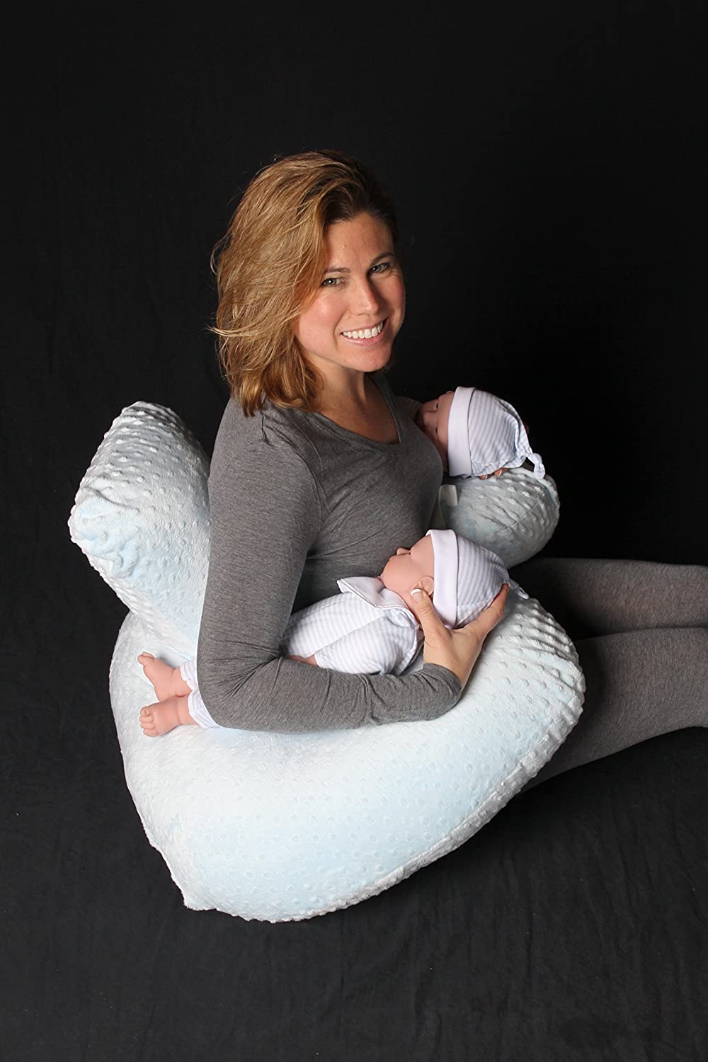 THE TWIN Z PILLOW - BLUE - 6 uses in 1 Twin Pillow ! Breastfeeding, Bottlefeeding, Tummy Time, Reflux