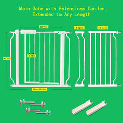 ALLAIBB Walk Through Baby Gate Auto Close Tension White Metal Child Pet Safety Gates with Pressure Mount for Stairs,Doorways and Baniste 62.2-66.9 in