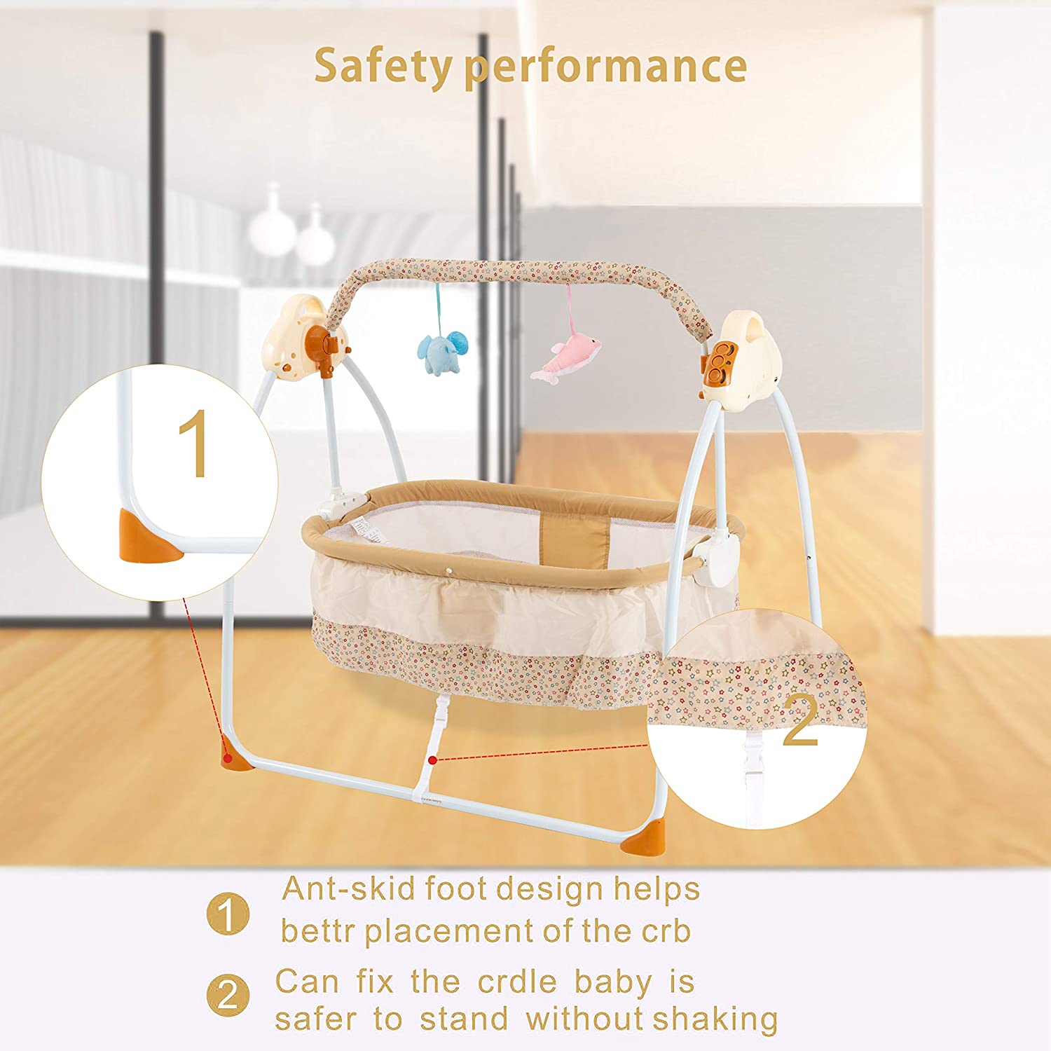 Bedside Bassinet - Portable Crib Easy to Assemble Rocking Bassinet with Breathable Net Detachable Washable Mattress