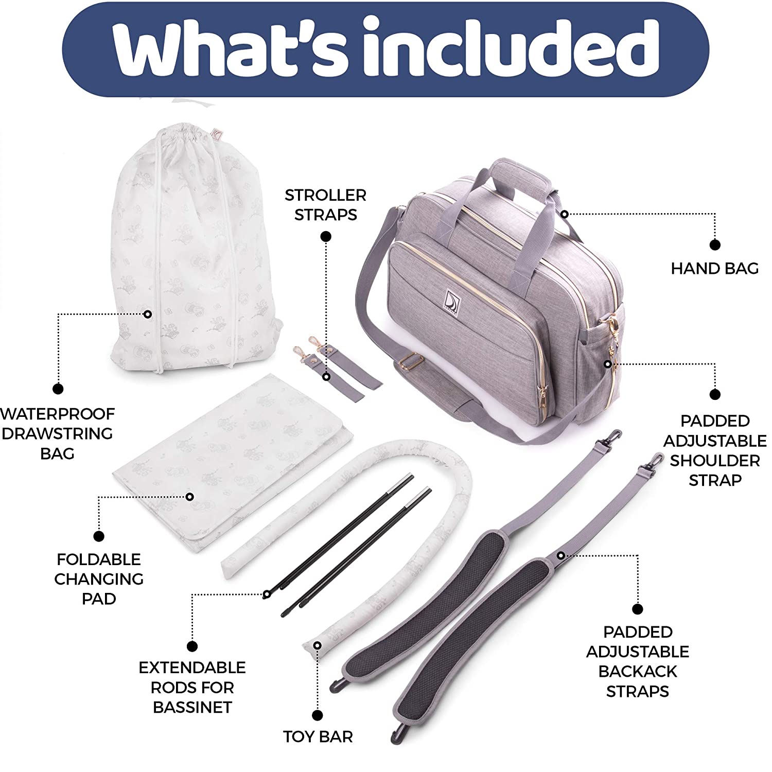 4-in-1 Convertible Baby Diaper Bag - Get Organized with Multi-Purpose Travel Baby Bag - Includes Bassinet & Changing Pad