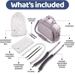4-in-1 Convertible Baby Diaper Bag - Get Organized with Multi-Purpose Travel Baby Bag - Includes Bassinet & Changing Pad