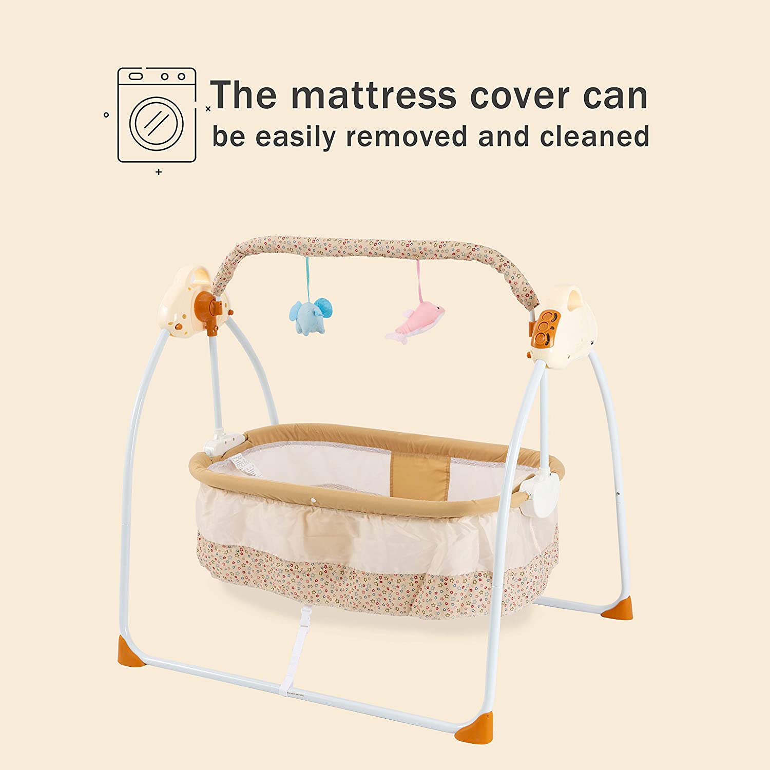 Bedside Bassinet - Portable Crib Easy to Assemble Rocking Bassinet with Breathable Net Detachable Washable Mattress