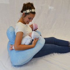 THE TWIN Z PILLOW - BLUE - 6 uses in 1 Twin Pillow ! Breastfeeding, Bottlefeeding, Tummy Time, Reflux