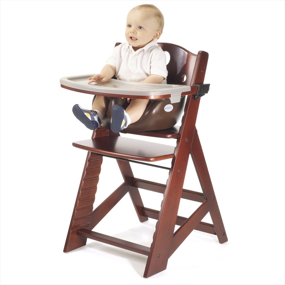 Keekaroo Height Right Highchair with Insert & Tray - Chocolate - Mahogany Base, ONE Size
