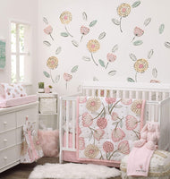 NoJo Beautiful Floral - Pink, Grey, White 10 Piece Crib Nursery Bedding Set