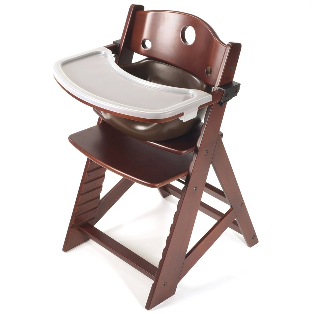 Keekaroo Height Right Highchair with Insert & Tray - Chocolate - Mahogany Base, ONE Size
