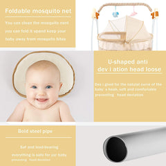Bedside Bassinet - Portable Crib Easy to Assemble Rocking Bassinet with Breathable Net Detachable Washable Mattress