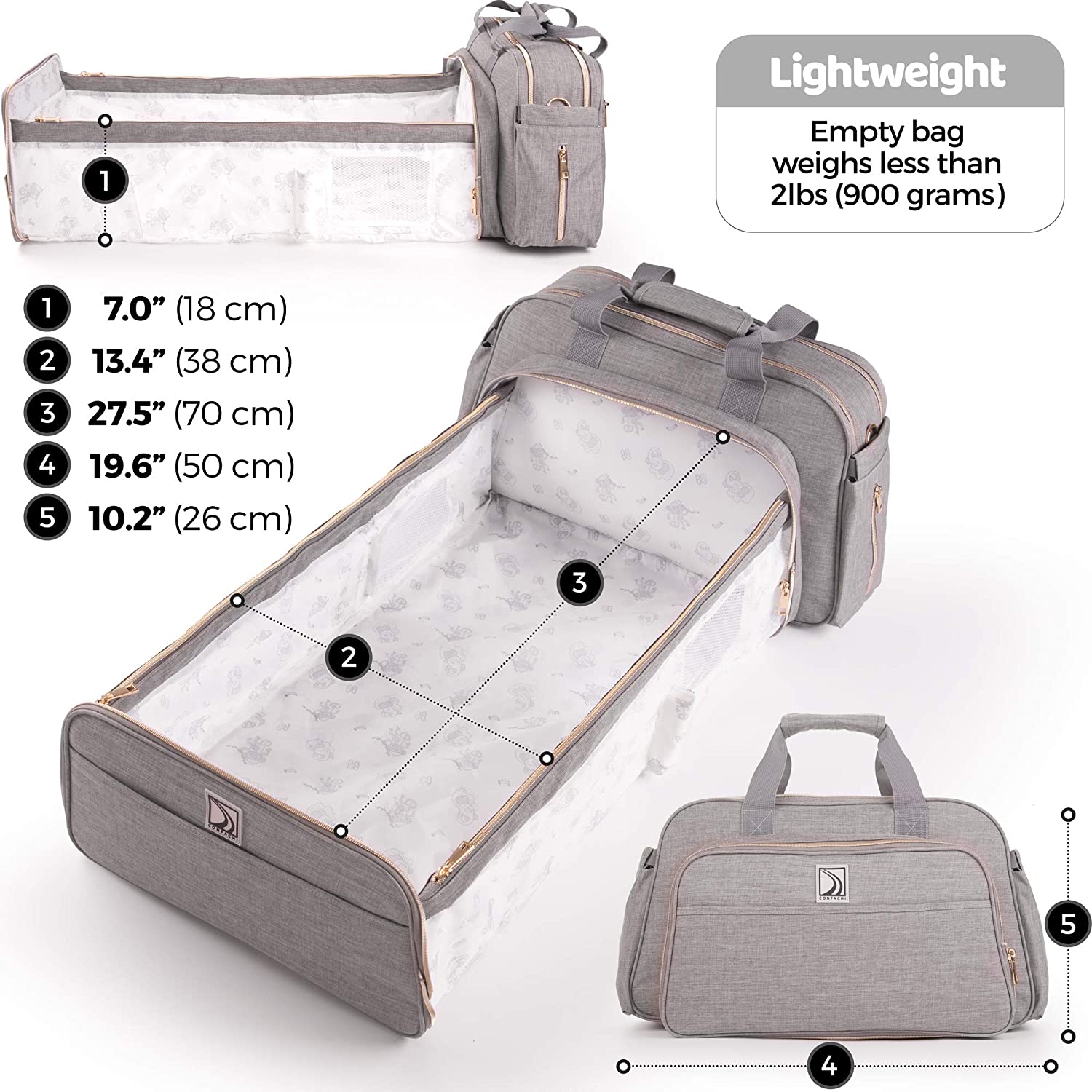 4-in-1 Convertible Baby Diaper Bag - Get Organized with Multi-Purpose Travel Baby Bag - Includes Bassinet & Changing Pad