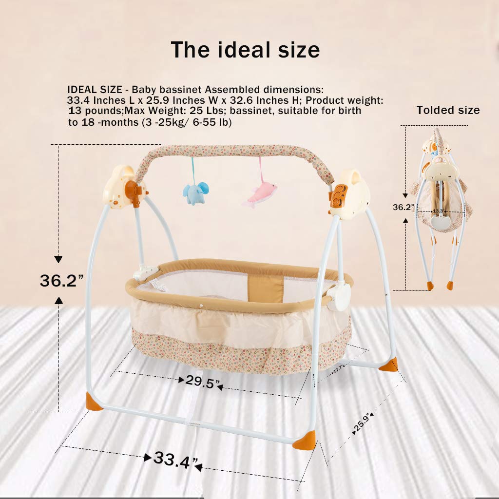 Bedside Bassinet - Portable Crib Easy to Assemble Rocking Bassinet with Breathable Net Detachable Washable Mattress