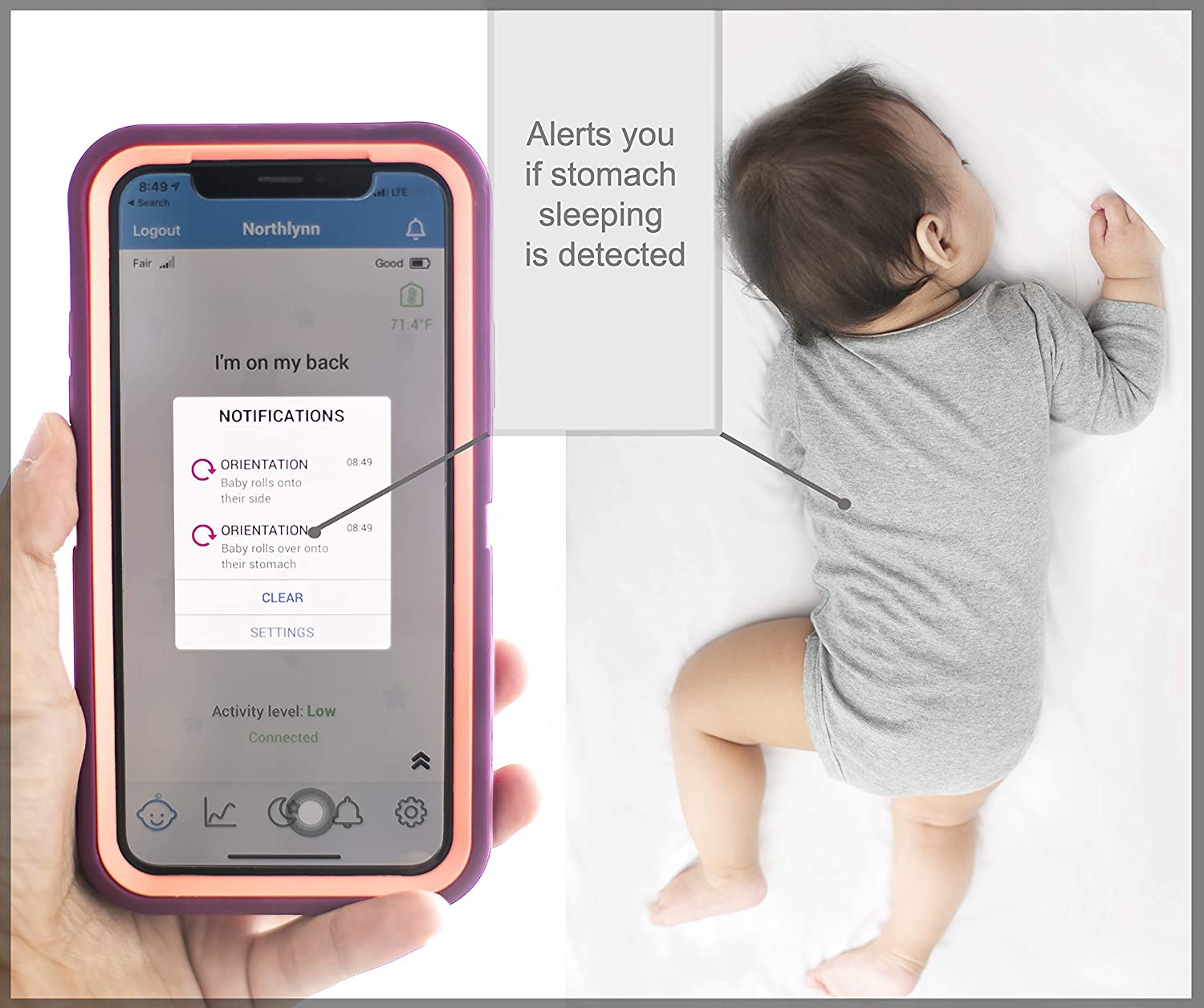 MonBaby Sleep Monitor with Body Temperature: Breathing, Rollover, Body Temperature Monitoring for Babies