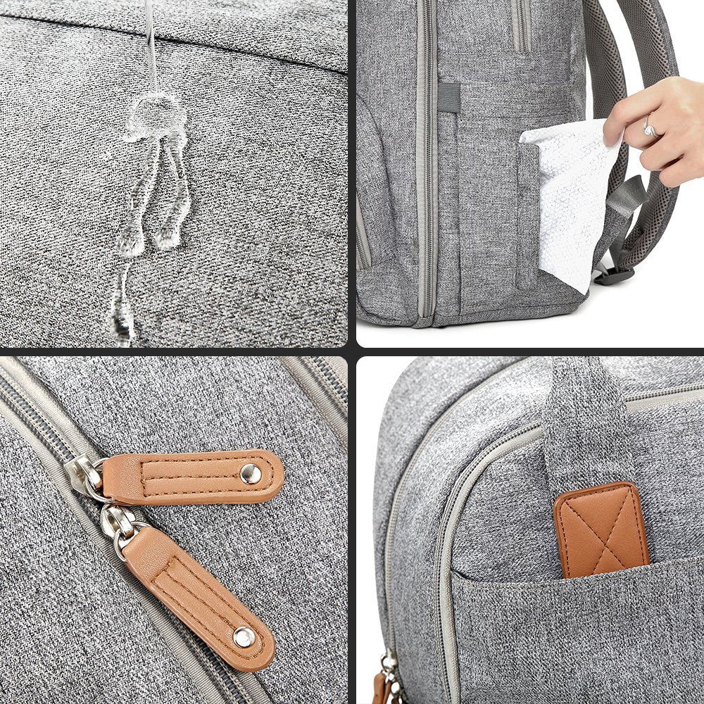 Diaper Bag Backpack, RUVALINO Multifunction Travel Back Pack Maternity Baby Changing Bags, Large Capacity, Waterproof and Stylish, Gray