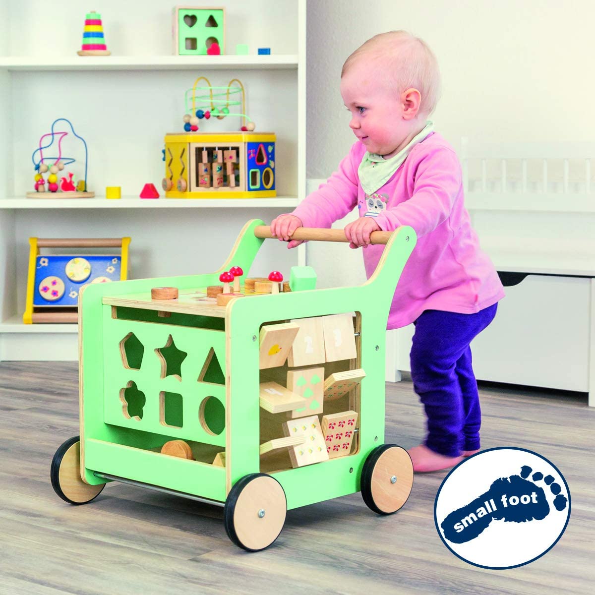 Small Foot Wooden Toys Premium Pastel Wooden Baby Walker and playcenter Move it