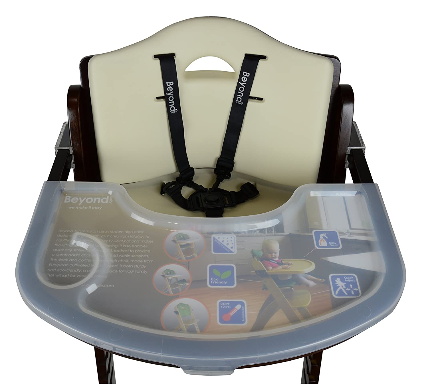 Abiie Beyond Wooden High Chair with Tray. The Perfect Adjustable Baby Highchair Solution