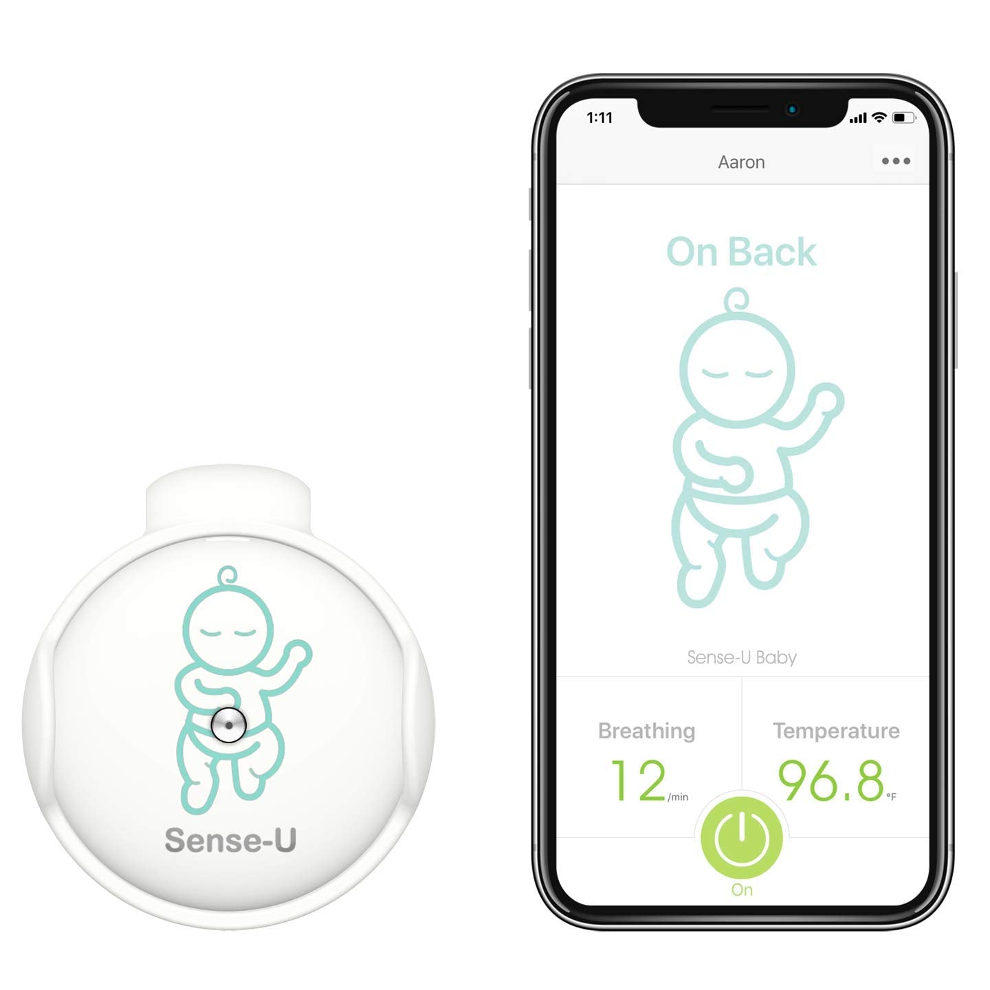 (2020 New Model) Sense-U Baby Monitor with Breathing Rollover Movement Body Temperature Sensors: Track Your Baby's Breathing, Rollover