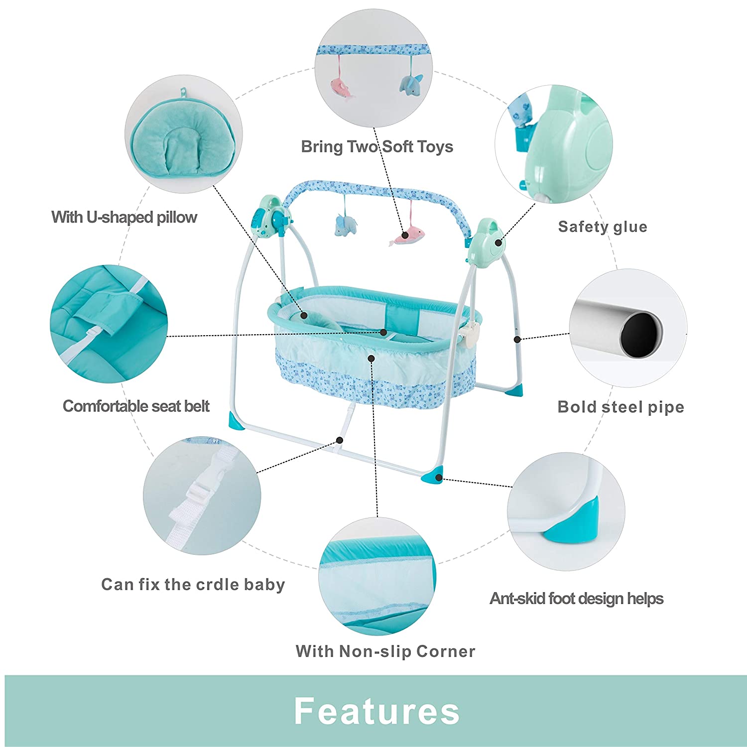 Baby Bassinet Crib Baby Bed - Newborn Baby Crib - Bedside Bassinet -Rocking Sturdy Cradle - Bedside Sleeper