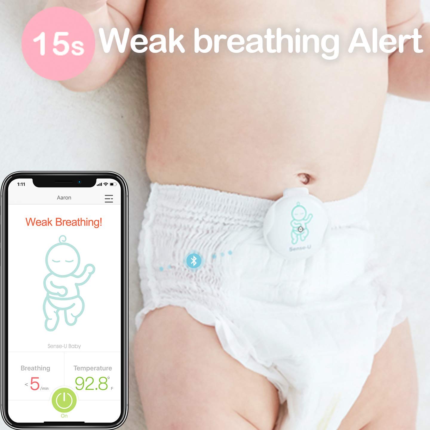 (2020 New Model) Sense-U Baby Monitor with Breathing Rollover Movement Body Temperature Sensors: Track Your Baby's Breathing, Rollover