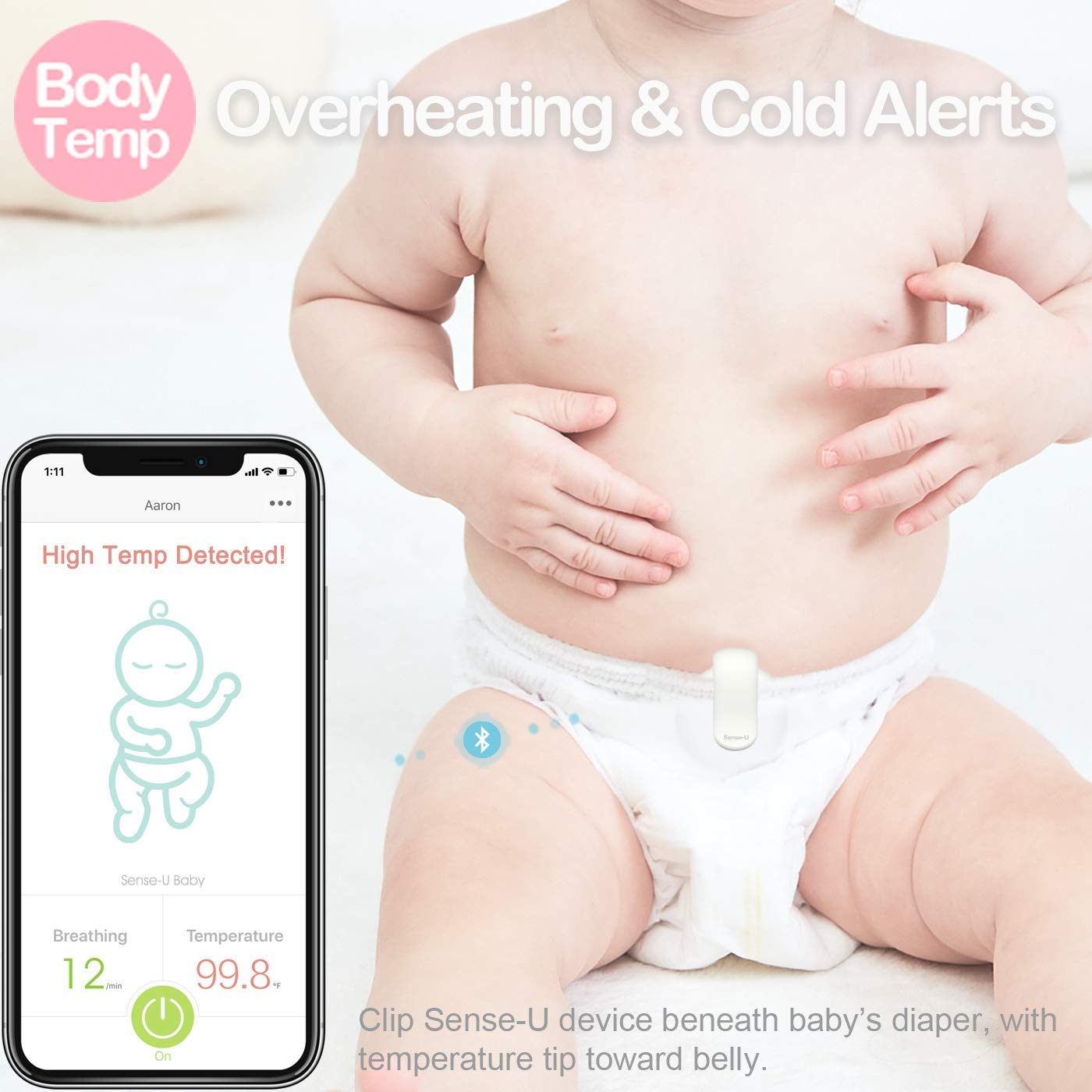 (2020 New Model) Sense-U Baby Monitor with Breathing Rollover Movement Body Temperature Sensors: Track Your Baby's Breathing, Rollover