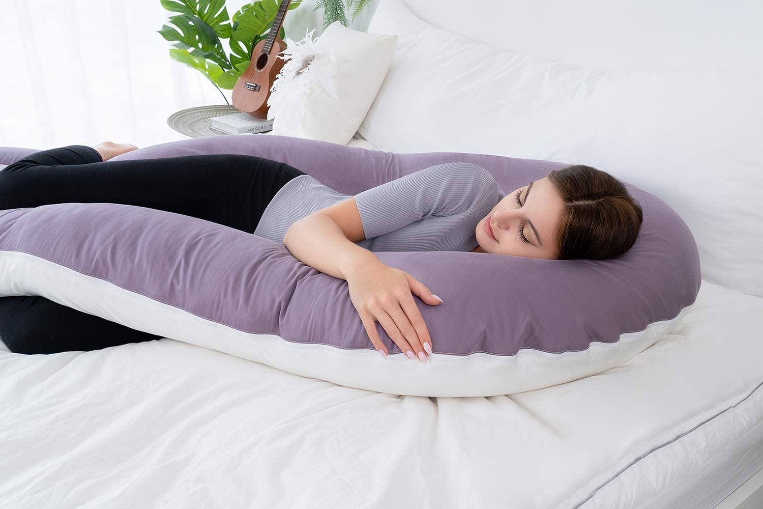 QUEEN ROSE U Shaped Pregnancy Body Pillow -Pregnancy and Maternity Pillow for Pregnant Women,with Luxury Satin Cover