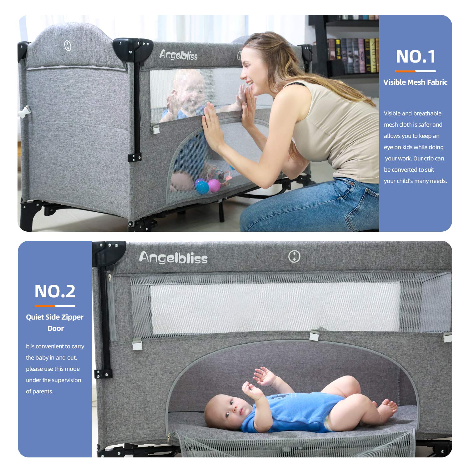 Angelbliss 4 in 1 Baby Beside Sleeper Bassinet|Portable Crib | Baby Playards Easy Folding|Playpen Include Comfortable Mattress