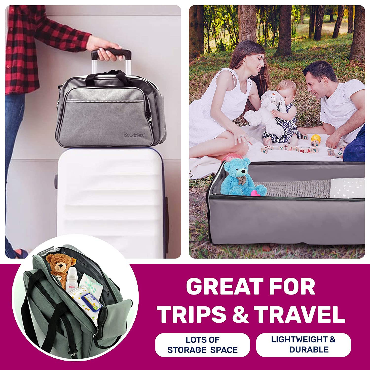 Scuddles 3-1 Portable Bassinet for Baby - Foldable Baby Bed - Travel Bassinet Functions As Diaper Bag