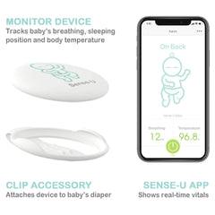 (2020 New Model) Sense-U Baby Monitor with Breathing Rollover Movement Body Temperature Sensors: Track Your Baby's Breathing, Rollover