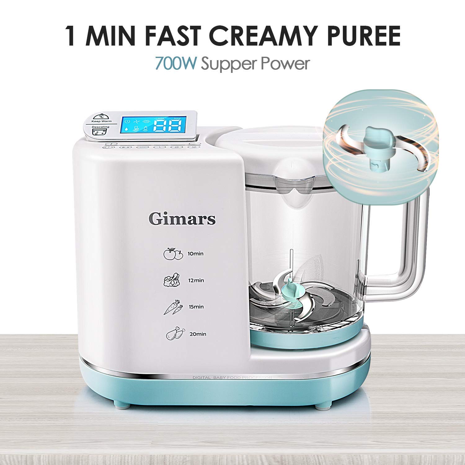 Gimars Upgrade 700W Auto Cleaning Fast Puree Steaming Baby Food Maker Processor
