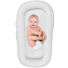 CubbyCove Classic –The Truly Breathable Baby Lounger– Portable Nest for Cosleeping, Tummy Time and Playing. Super Soft and Includes Canopy (White)