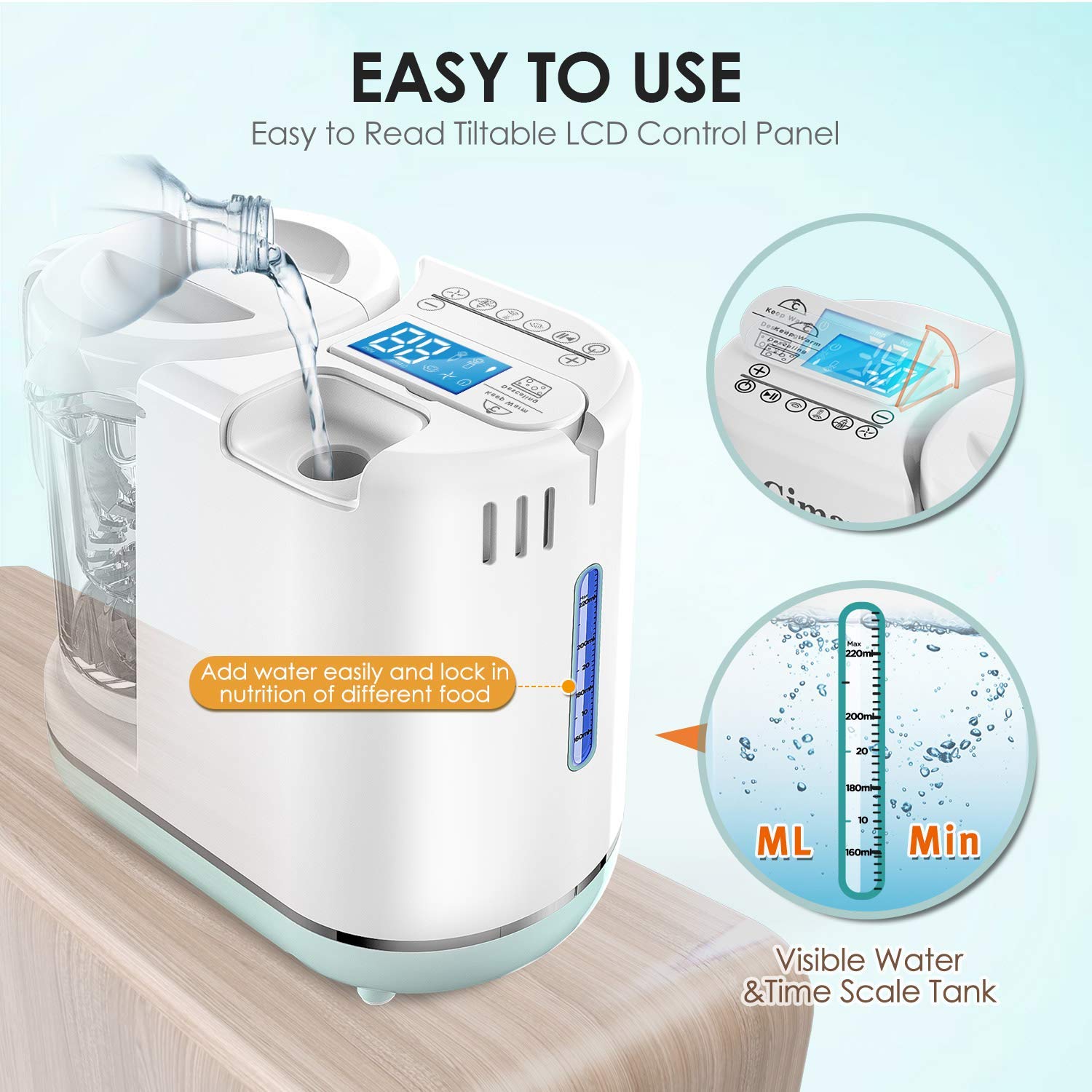 Gimars Upgrade 700W Auto Cleaning Fast Puree Steaming Baby Food Maker Processor