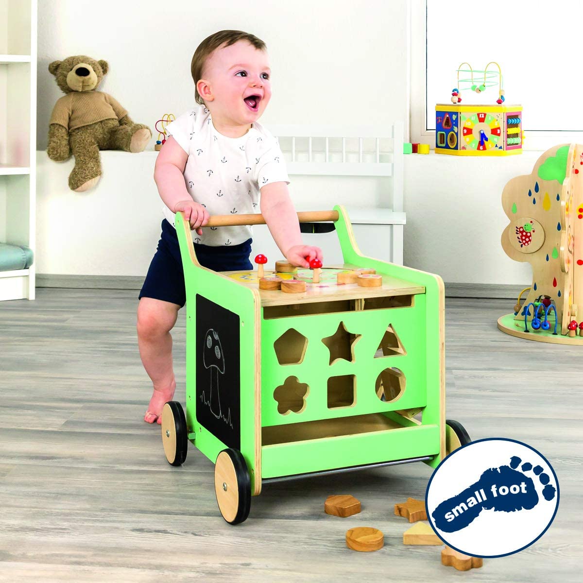 Small Foot Wooden Toys Premium Pastel Wooden Baby Walker and playcenter Move it