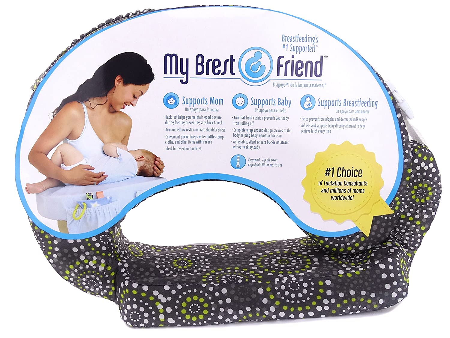 My Brest Friend Original Nursing Posture Pillow, Grey & Yellow Fireworks