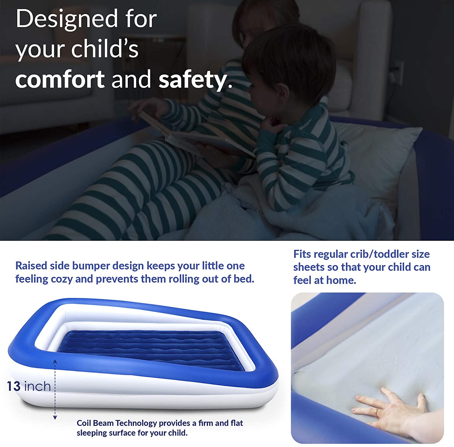 EnerPlex Kids Inflatable Toddler Travel Bed with High Speed Pump, Portable Air Mattress for Kids