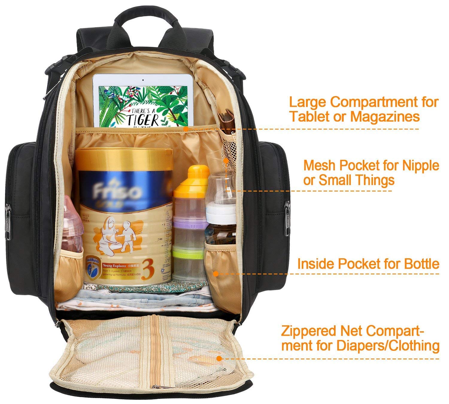 Diaper Bags for Boys, Large Baby Diaper Bookbag with Changing Pad, Stroller Straps, Lots of Pockets for Dad and Mom