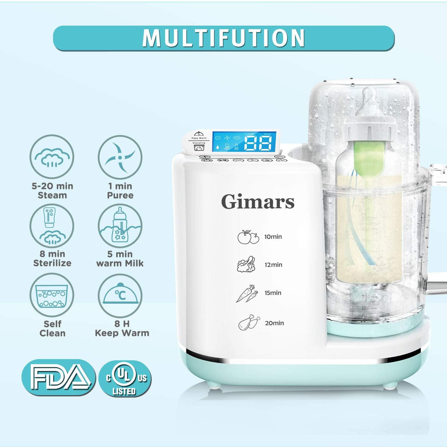 Gimars Upgrade 700W Auto Cleaning Fast Puree Steaming Baby Food Maker Processor