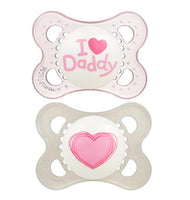 MAM Pacifiers, Baby Pacifier 0-6 Months, Best Pacifier for Breastfed Babies, ‘I Love Daddy’ Design Collection, Girl, 2-Count