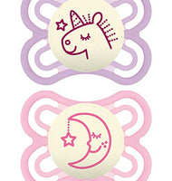 MAM Glow in The Dark Pacifiers, Baby Pacifier 0-6 Months, Best Pacifier for Breastfed Babies, Premium Comfort and Oral Care 'Perfect' Collection, Girl, 2-Count