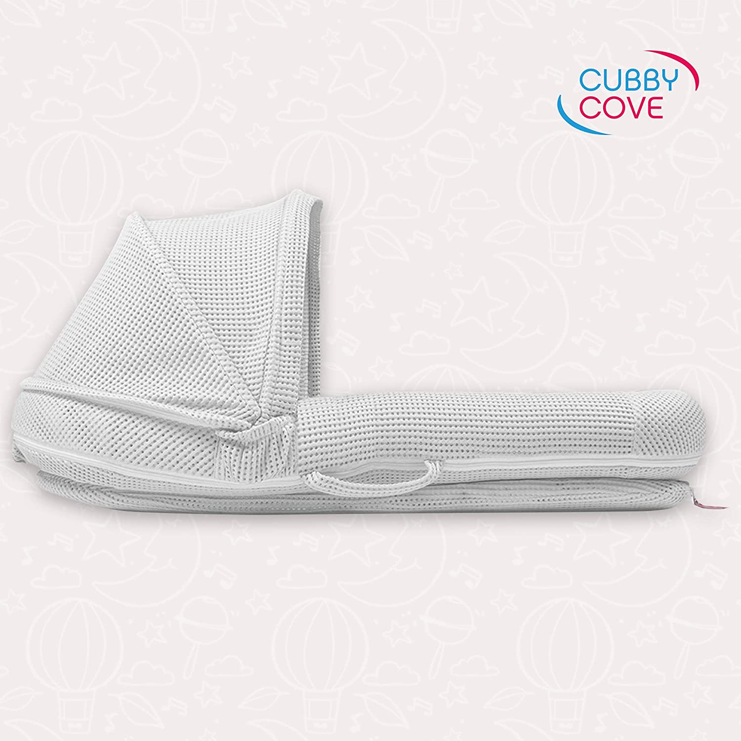 CubbyCove Classic –The Truly Breathable Baby Lounger– Portable Nest for Cosleeping, Tummy Time and Playing. Super Soft and Includes Canopy (White)