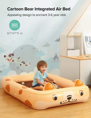 Kids Inflatable Toddler Travel Bed Cartoon Dog, Portable Kids Air Mattress, Integrated Blow Up Airbed with 4-Sided Safety Bumpers