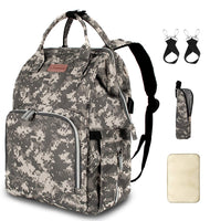Diaper Bag Backpack with USB Charging Port Stroller Straps Insulated Pocket and Changing Pad