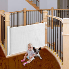 New Retractable Baby Gate - Wide Mesh Safety Pet Gate (Up to 51 Inches) for Children, Dogs for Stairs, Doorways, Stairways, Indoor and Outdoor Use.