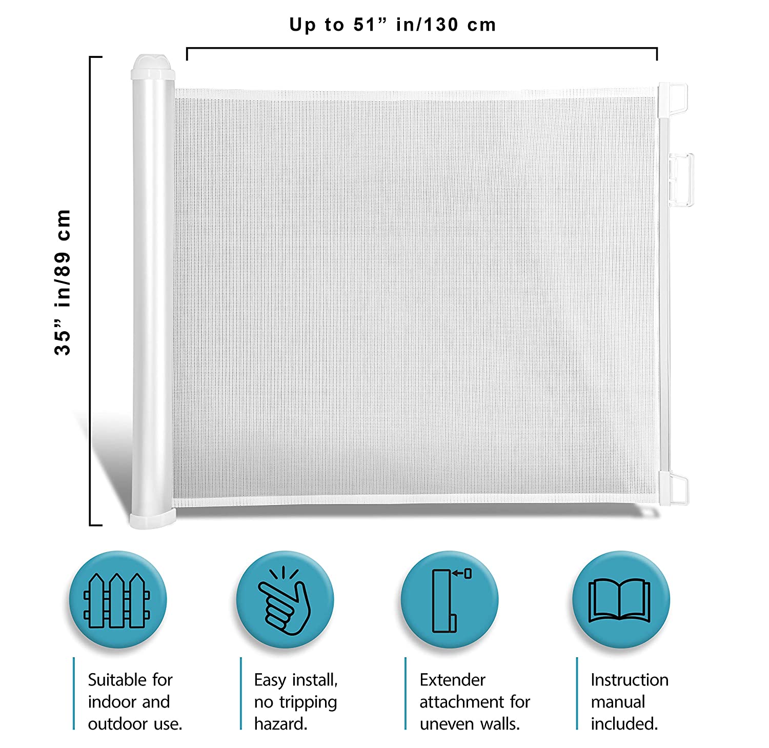 New Retractable Baby Gate - Wide Mesh Safety Pet Gate (Up to 51 Inches) for Children, Dogs for Stairs, Doorways, Stairways, Indoor and Outdoor Use.