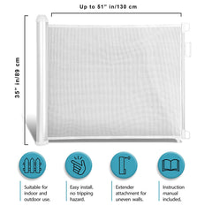 New Retractable Baby Gate - Wide Mesh Safety Pet Gate (Up to 51 Inches) for Children, Dogs for Stairs, Doorways, Stairways, Indoor and Outdoor Use.