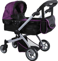 Babyboo Deluxe Doll Pram Color Purple & Black with Swiveling Wheels Stroller with Carriage Bag - 9651B PRP
