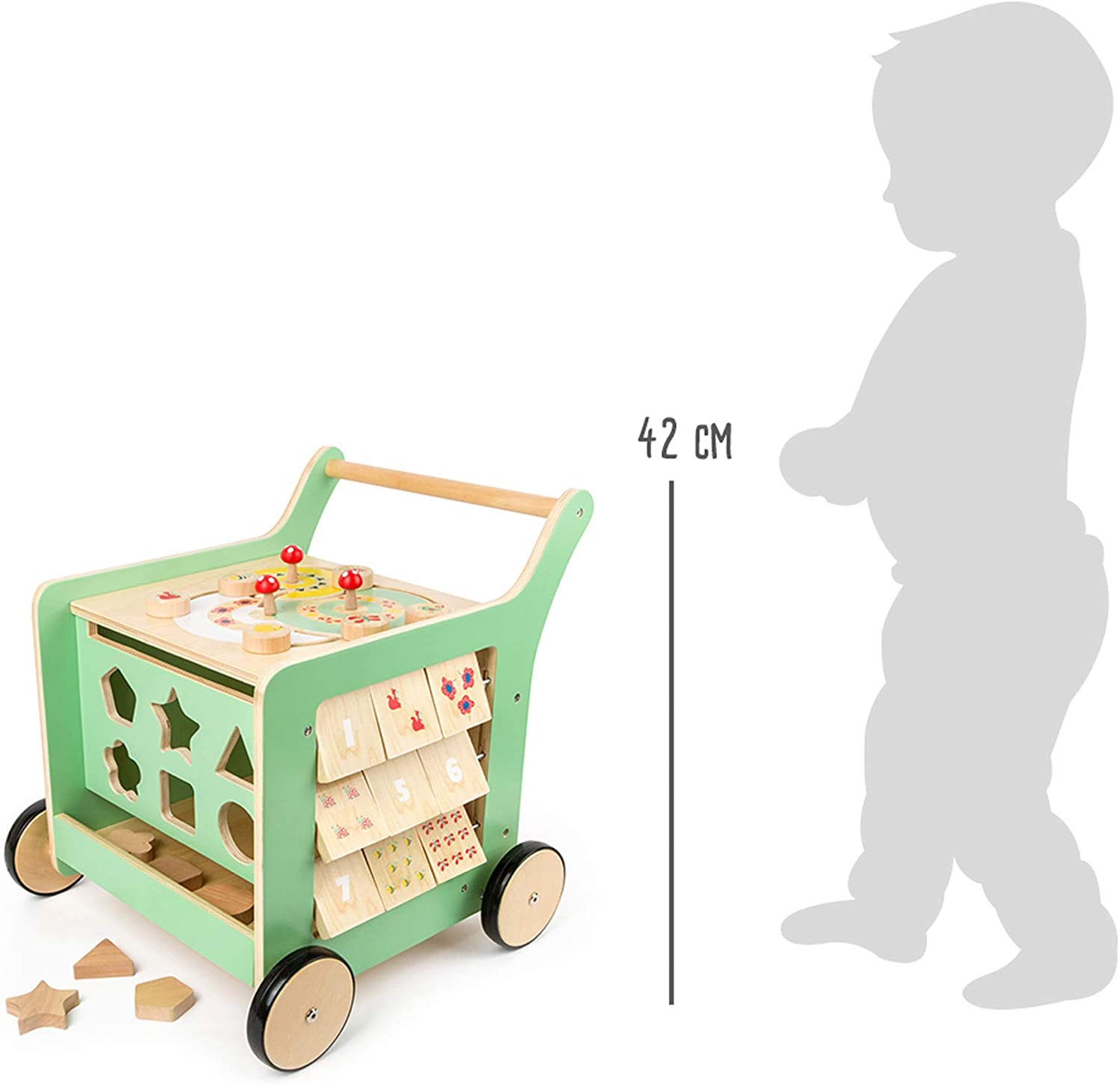 Small Foot Wooden Toys Premium Pastel Wooden Baby Walker and playcenter Move it