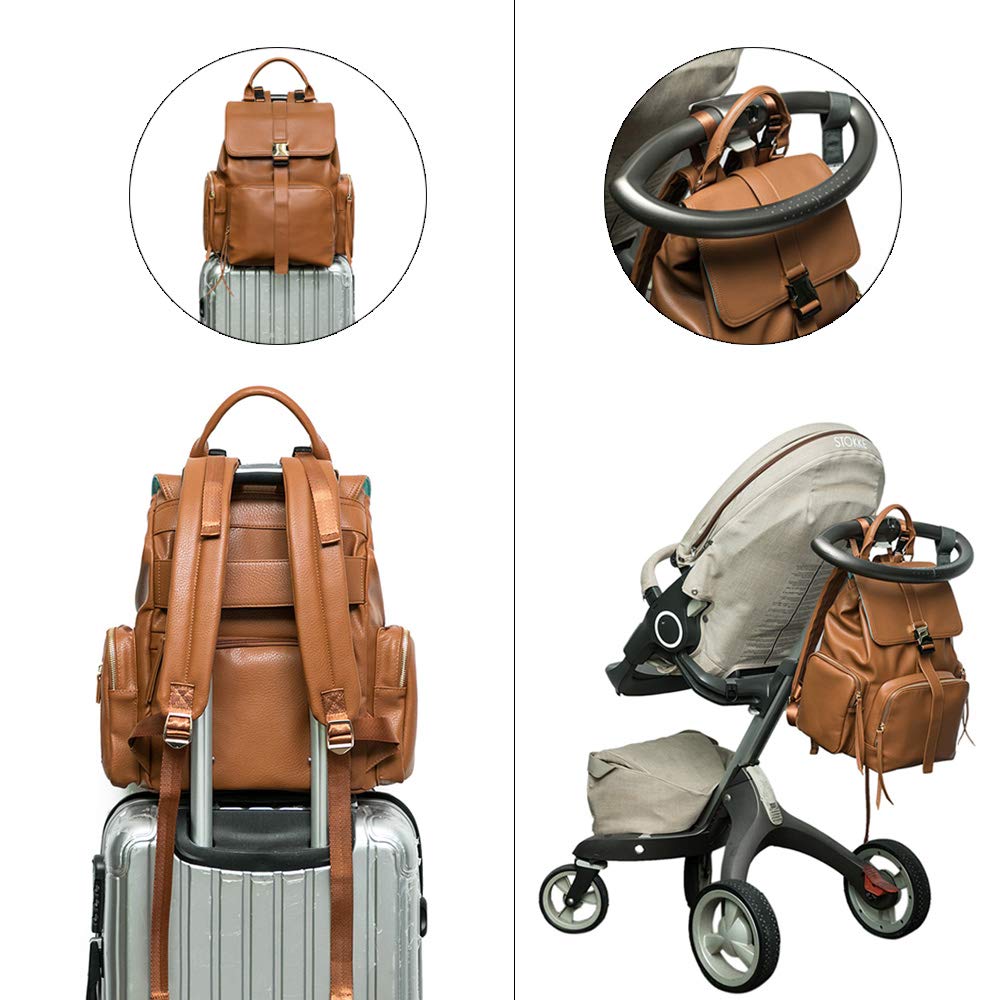 Diaper Bag Backpack by Mominside, Leather Backpack for Women, Travel Backpack Baby Bag with 15 Pockets, Changing Pad