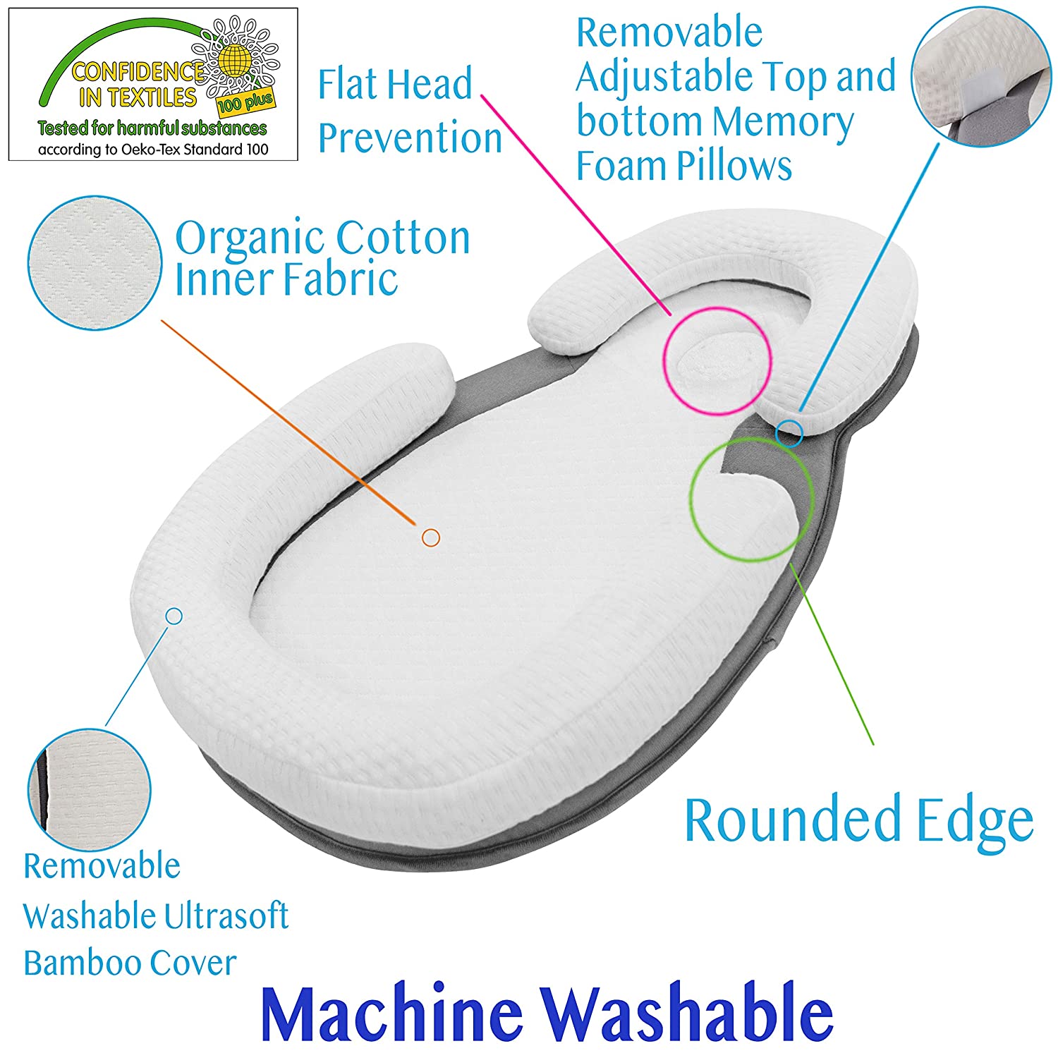 Baby Lounger Original Portable Bassinet Baby Bed Baby Cocoon Baby Pillow Travel Crib Baby Nest Co Sleeping Newborn Lounger Infant Bassinet Newborn Nest Baby Sleep Baby Head Support Pillow