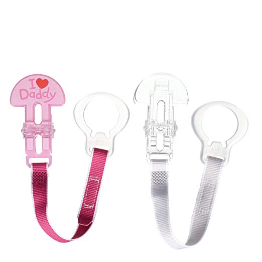 MAM Pacifier Clips, Baby Pacifier Clip, I Love Daddy' Design Collection Pacifier Clip, Girl, 2-Count