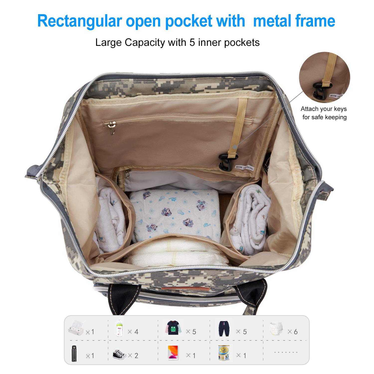 Diaper Bag Backpack with USB Charging Port Stroller Straps Insulated Pocket and Changing Pad